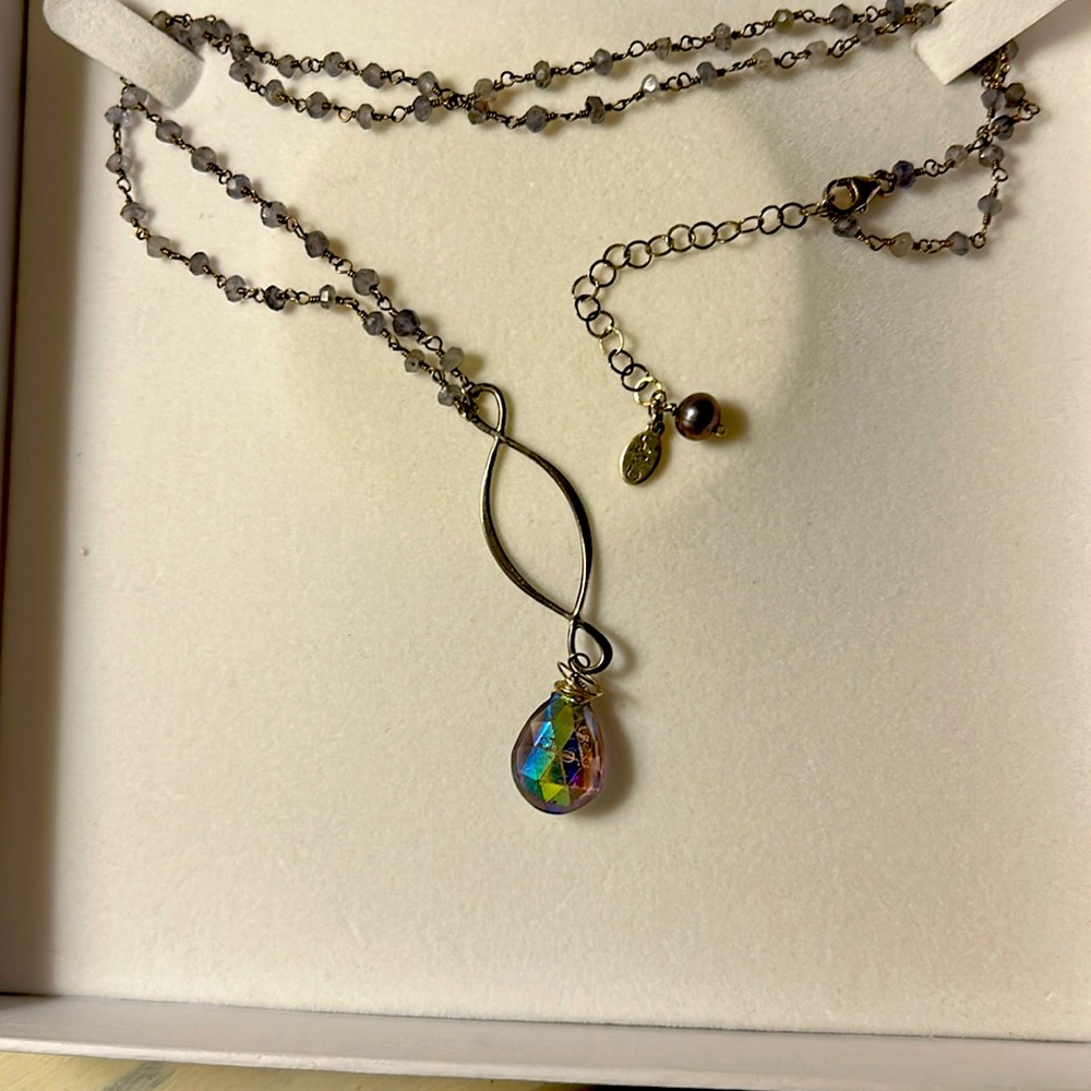 Mystic cut topaz necklace with amethysts in the chain